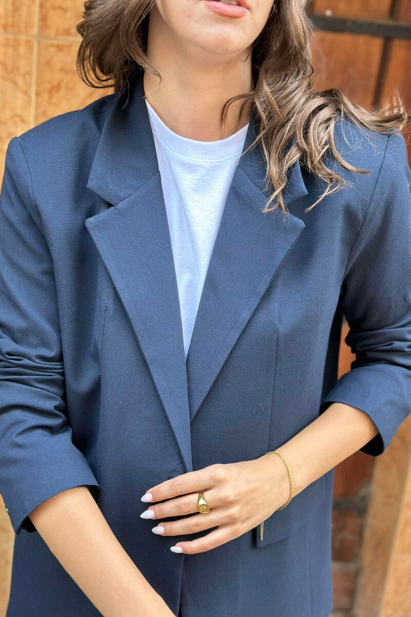 ONE BUTTON PRIMER ONE COLOR WOMAN JACKET DARK BLUE/BEE - 4