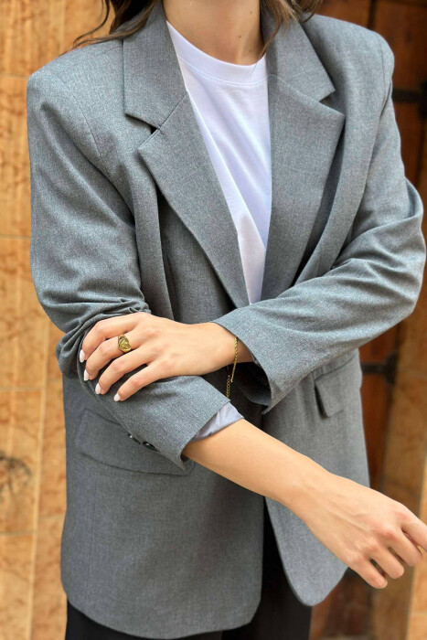 ONE BUTTON PRIMER ONE COLOR WOMAN JACKET DARK GREY/GEE - 4