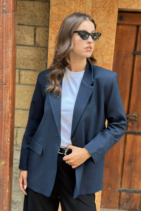 ONE BUTTON PRIMER WOMAN JACKET IN DARK BLUE COLOR - 5