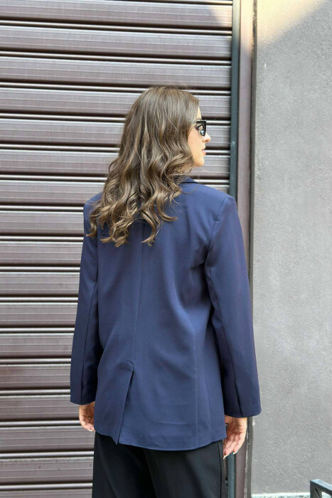 ONE BUTTON SIMPLE WOMAN JACKET IN DARK BLUE COLOR - 3