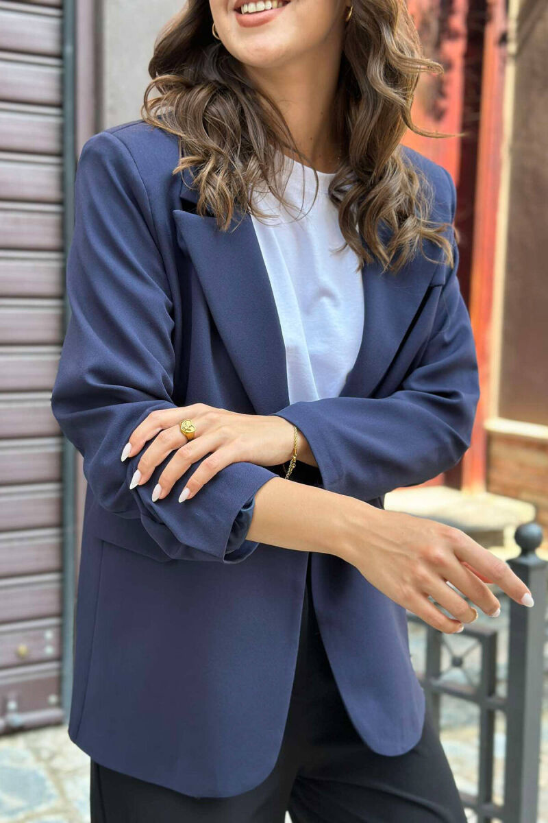 ONE BUTTON SIMPLE WOMAN JACKET IN DARK BLUE COLOR - 4