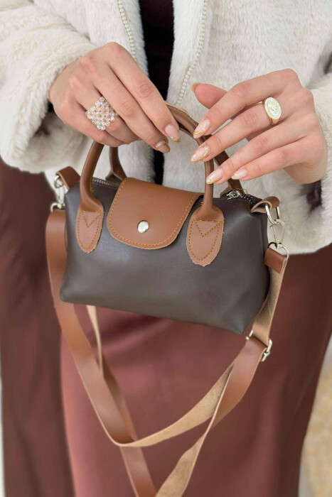 ONE BUTTON SMALL WOMEN BAG BROWN/KAFE - 1