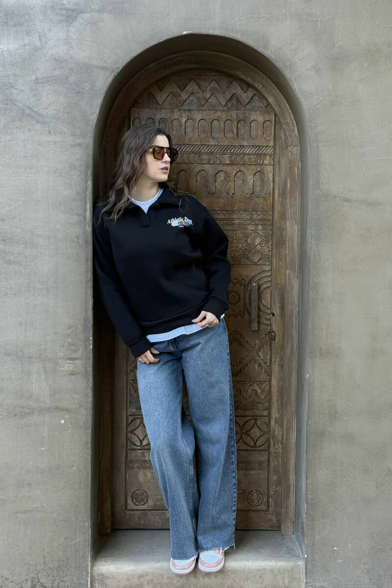 ONE COLOR ATHLETIC WOMEN SWEATSHIRT BLACK/ E ZEZE - 1