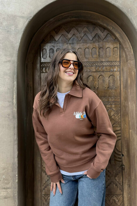 ONE COLOR ATHLETIC WOMEN SWEATSHIRT BROWN/KAFE - 2