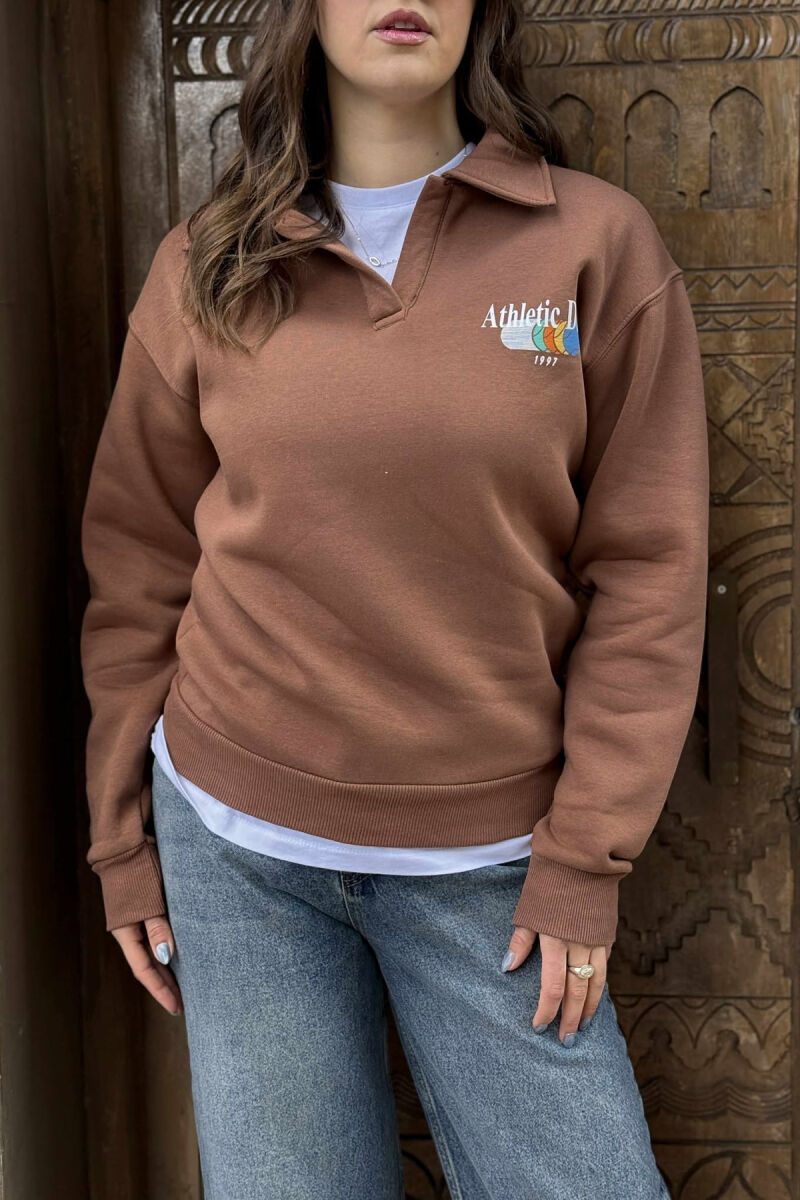 ONE COLOR ATHLETIC WOMEN SWEATSHIRT BROWN/KAFE - 3