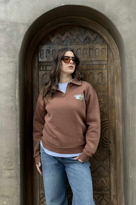 ONE COLOR ATHLETIC WOMEN SWEATSHIRT BROWN/KAFE - 5