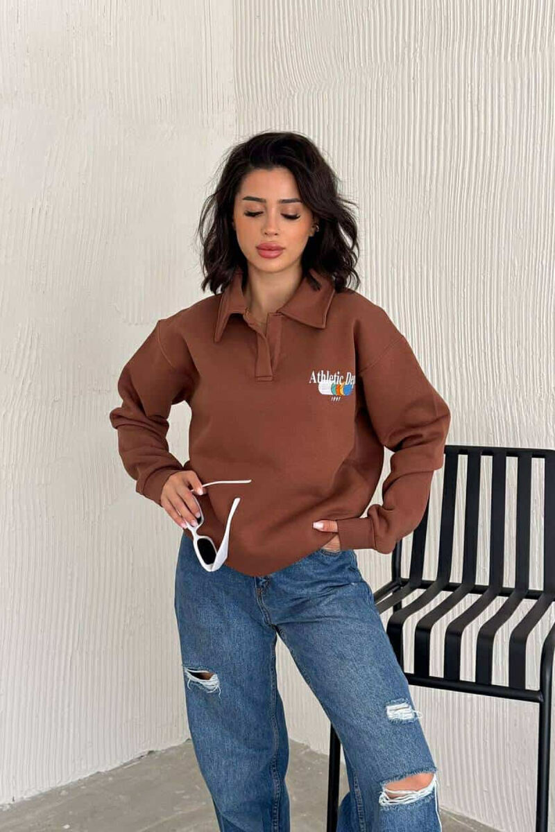 ONE COLOR ATHLETIC WOMEN SWEATSHIRT BROWN/KAFE - 3