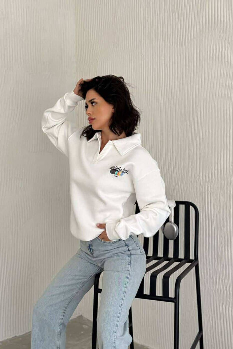 ONE COLOR ATHLETIC WOMEN SWEATSHIRT WHITE-E BARDHE - 3