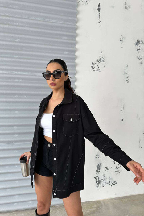 ONE COLOR BACK KNITTED DESIGN WOMEN SHIRT BLACK/ E ZEZE 