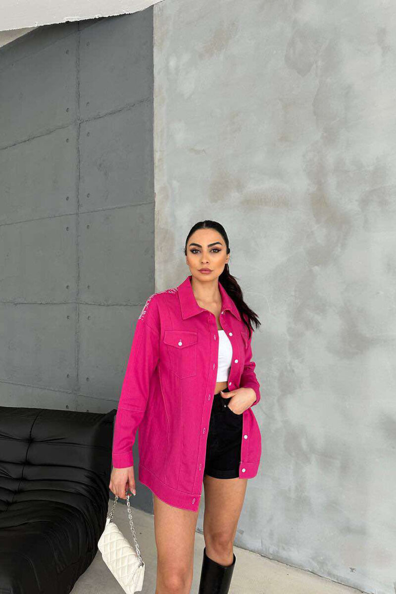 ONE COLOR BACK KNITTED DESIGN WOMEN SHIRT FUCHSIA/CIKLAMI - 1