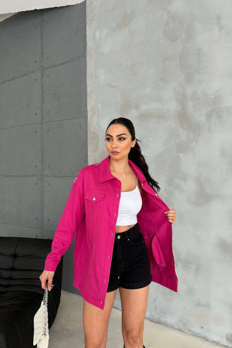 ONE COLOR BACK KNITTED DESIGN WOMEN SHIRT FUCHSIA/CIKLAMI - 2