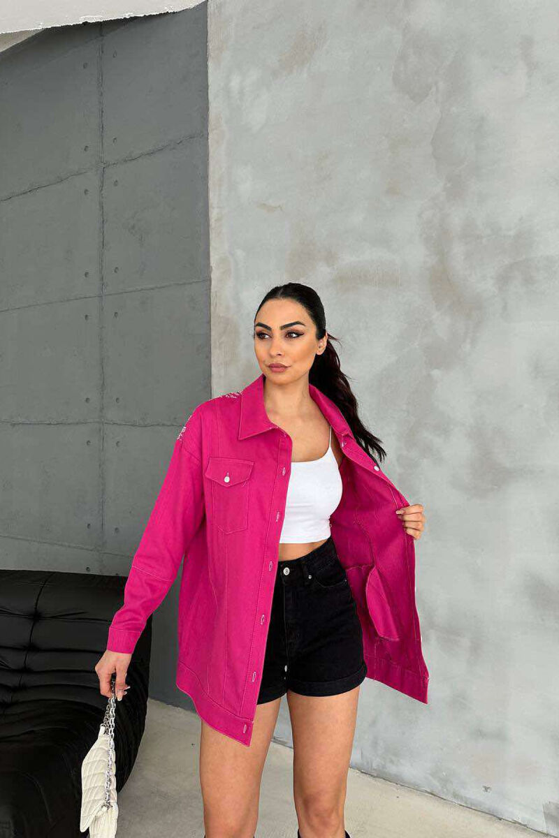 ONE COLOR BACK KNITTED DESIGN WOMEN SHIRT FUCHSIA/CIKLAMI - 2