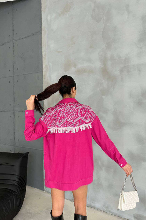 ONE COLOR BACK KNITTED DESIGN WOMEN SHIRT FUCHSIA/CIKLAMI - 3