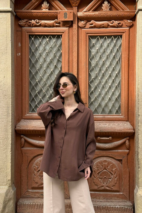 ONE COLOR BACK LACING DEIAILS WOMAN SHIRT BROWN/KAFE 