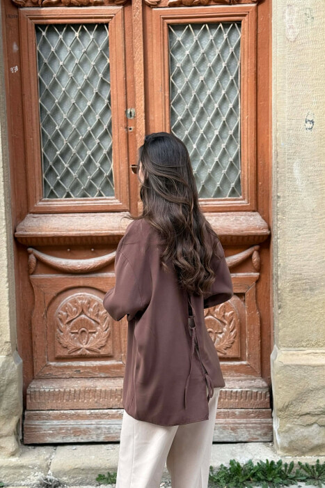 ONE COLOR BACK LACING DEIAILS WOMAN SHIRT BROWN/KAFE - 4