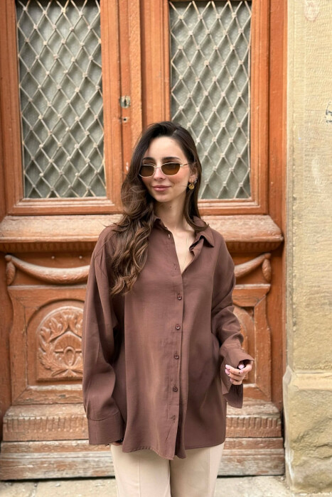 ONE COLOR BACK LACING DEIAILS WOMAN SHIRT BROWN/KAFE - 6