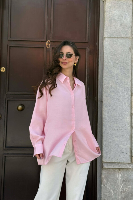 ONE COLOR BACK LACING DEIAILS WOMAN SHIRT PINK/ROZE 