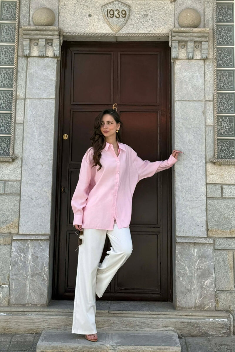 ONE COLOR BACK LACING DEIAILS WOMAN SHIRT PINK/ROZE - 3