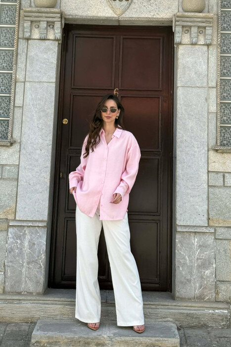 ONE COLOR BACK LACING DEIAILS WOMAN SHIRT PINK/ROZE - 4