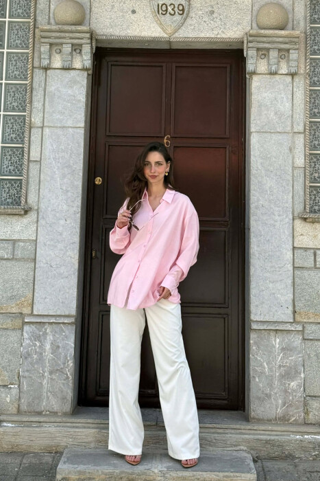 ONE COLOR BACK LACING DEIAILS WOMAN SHIRT PINK/ROZE - 5