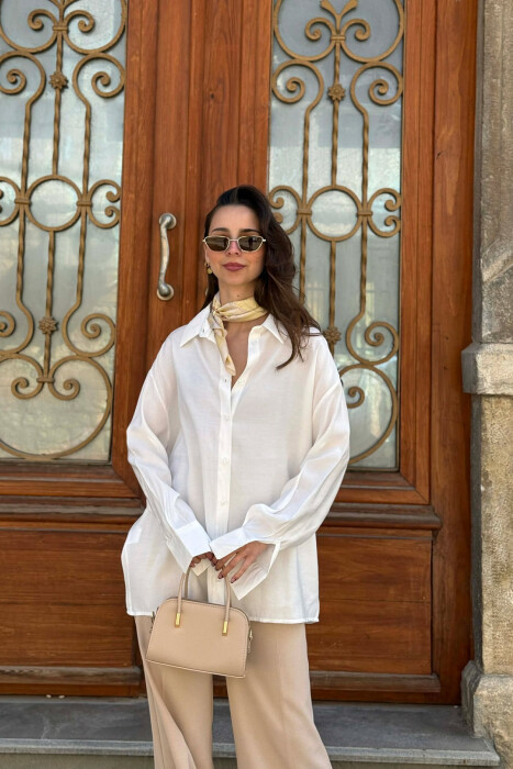 ONE COLOR BACK LACING DEIAILS WOMAN SHIRT WHITE-E BARDHE 