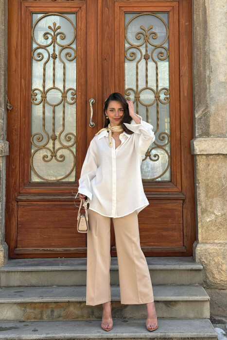 ONE COLOR BACK LACING DEIAILS WOMAN SHIRT WHITE-E BARDHE - 3