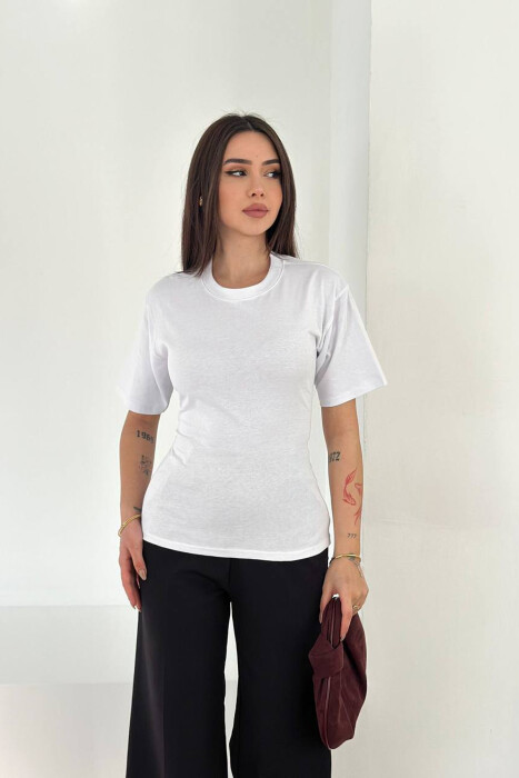 ONE COLOR BACK LACING WOMAN T-SHIRT WHITE-E BARDHE - KLAUDIO FASHION
