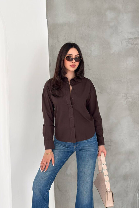 ONE COLOR BACK LACING WOMEN SHIRT BROWN/KAFE 