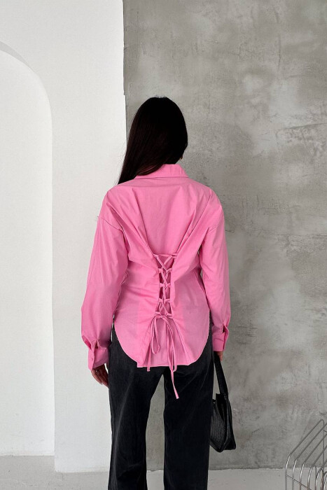 ONE COLOR BACK LACING WOMEN SHIRT PINK/ROZE - 2