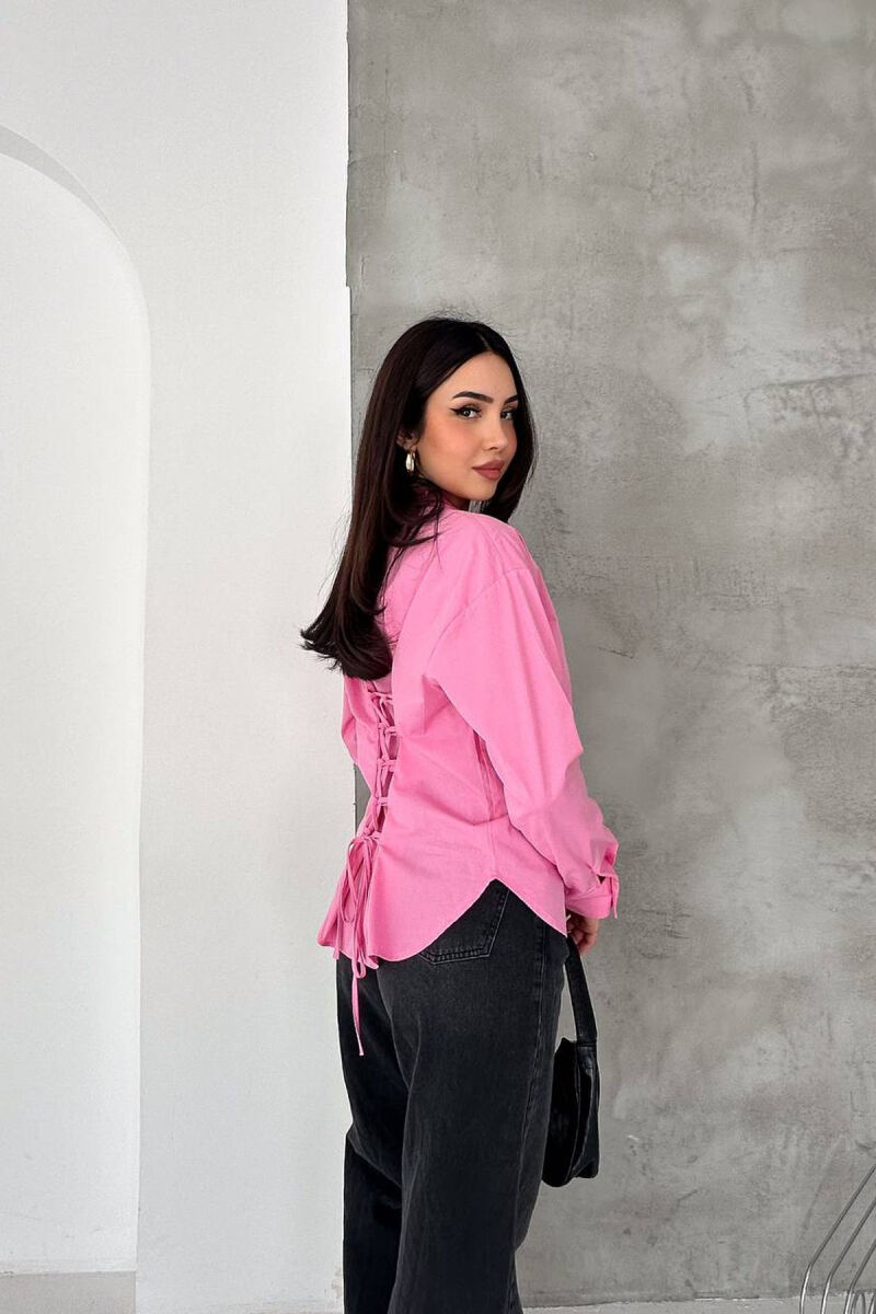 ONE COLOR BACK LACING WOMEN SHIRT PINK/ROZE - 3
