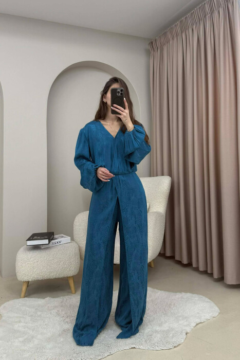 ONE COLOR BACK ZIPPER DETAIL WOMEN JUMPSUIT BLUE STONE/GK 