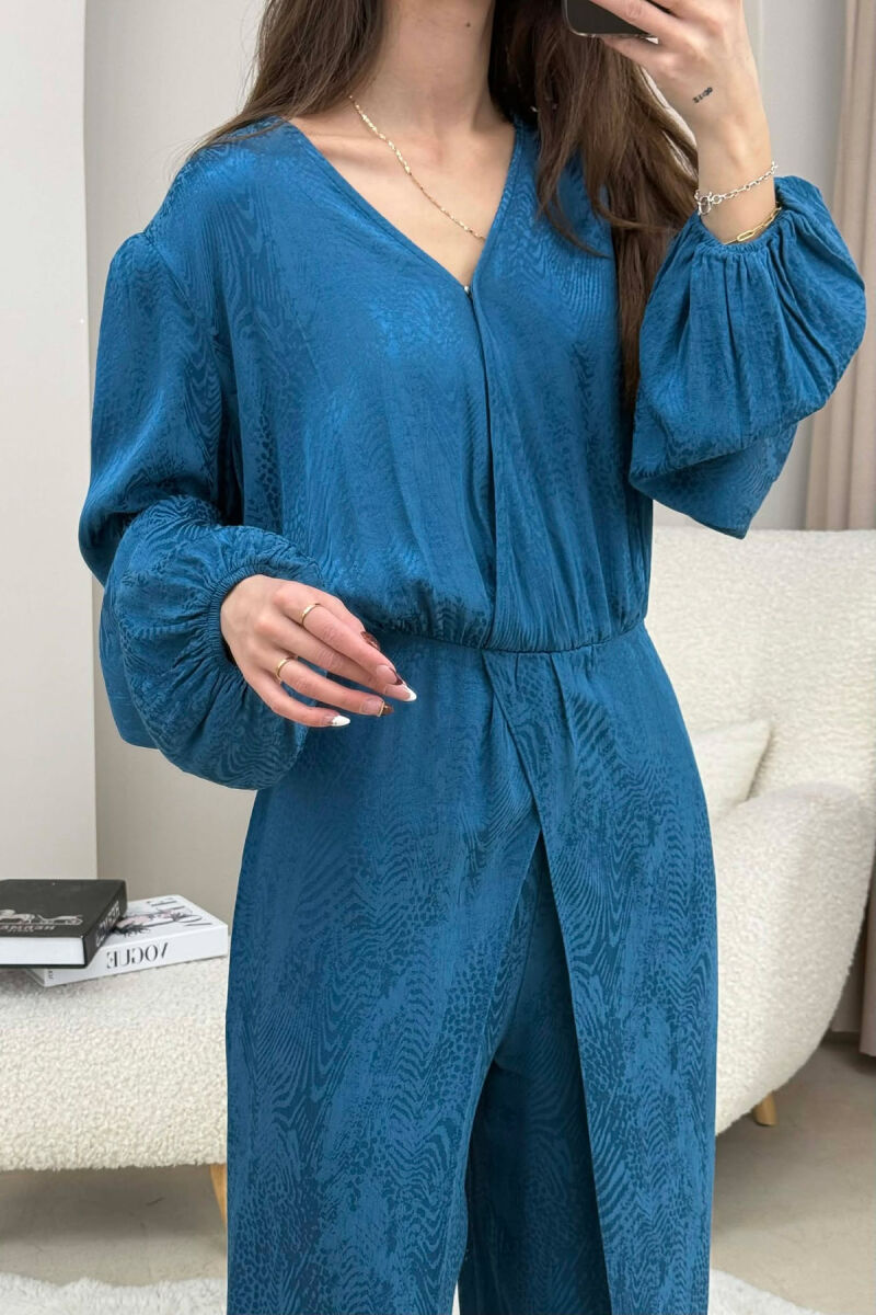 ONE COLOR BACK ZIPPER DETAIL WOMEN JUMPSUIT BLUE STONE/GK - 3
