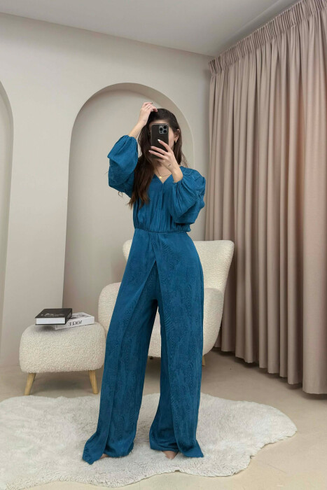 ONE COLOR BACK ZIPPER DETAIL WOMEN JUMPSUIT BLUE STONE/GK - 5