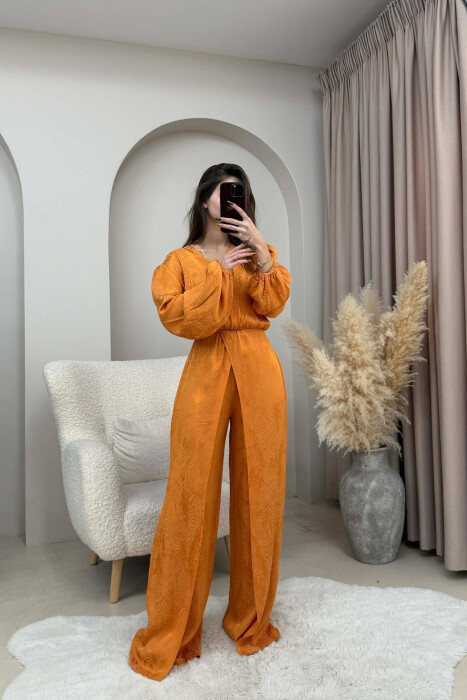 ONE COLOR BACK ZIPPER DETAIL WOMEN JUMPSUIT MUSTARD/MUSTARDE - KLAUDIO FASHION