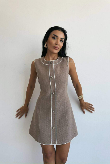 ONE COLOR BACK ZIPPER SLEEVELESS WOMEN DRESS BEIGE/BEZHE 