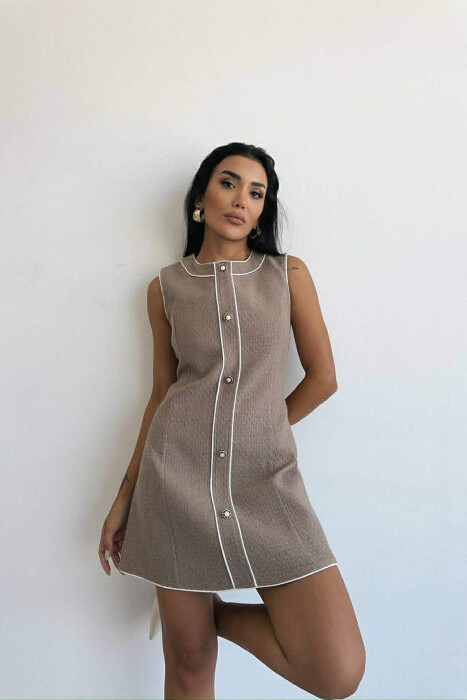 ONE COLOR BACK ZIPPER SLEEVELESS WOMEN DRESS BEIGE/BEZHE - 2