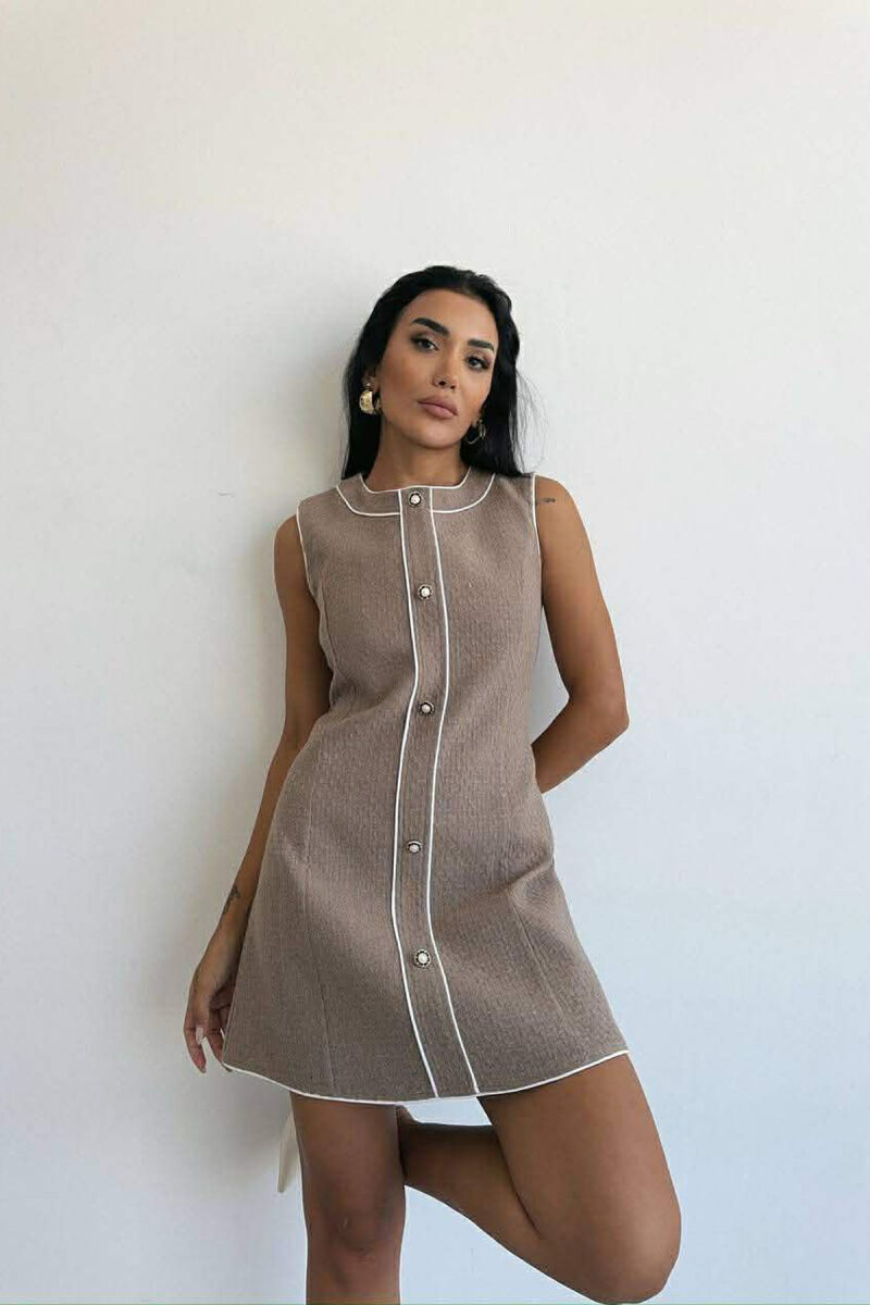 ONE COLOR BACK ZIPPER SLEEVELESS WOMEN DRESS BEIGE/BEZHE - 2