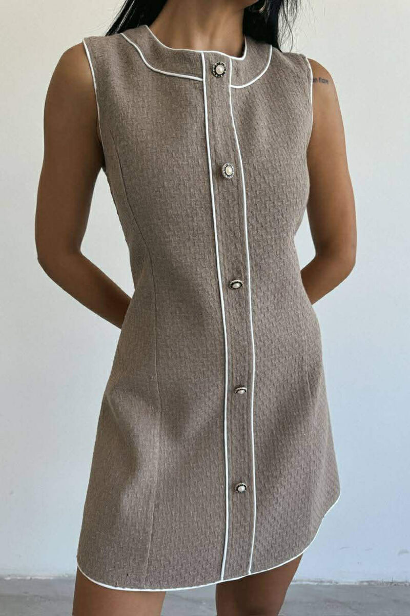 ONE COLOR BACK ZIPPER SLEEVELESS WOMEN DRESS BEIGE/BEZHE - 3