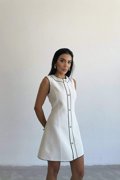 ONE COLOR BACK ZIPPER SLEEVELESS WOMEN DRESS CREAM/KREM - 2