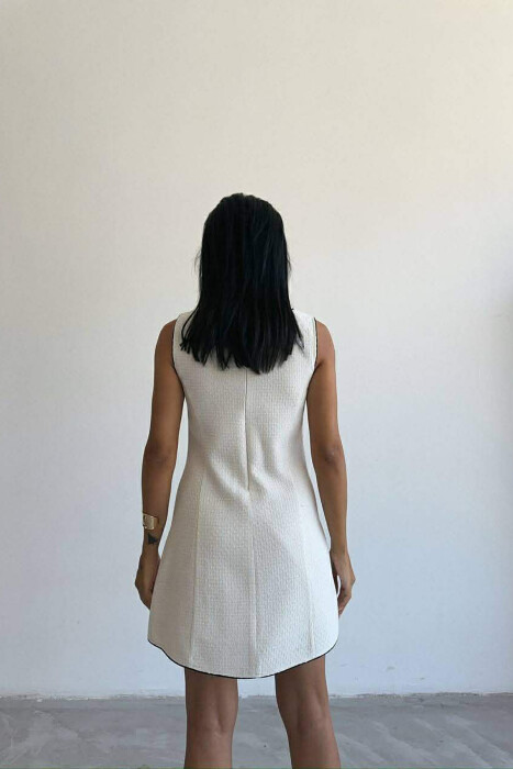 ONE COLOR BACK ZIPPER SLEEVELESS WOMEN DRESS CREAM/KREM - 3