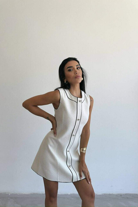 ONE COLOR BACK ZIPPER SLEEVELESS WOMEN DRESS CREAM/KREM - 4