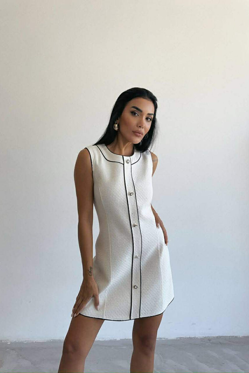 ONE COLOR BACK ZIPPER SLEEVELESS WOMEN DRESS CREAM/KREM - 5