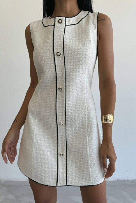 ONE COLOR BACK ZIPPER SLEEVELESS WOMEN DRESS CREAM/KREM - 6