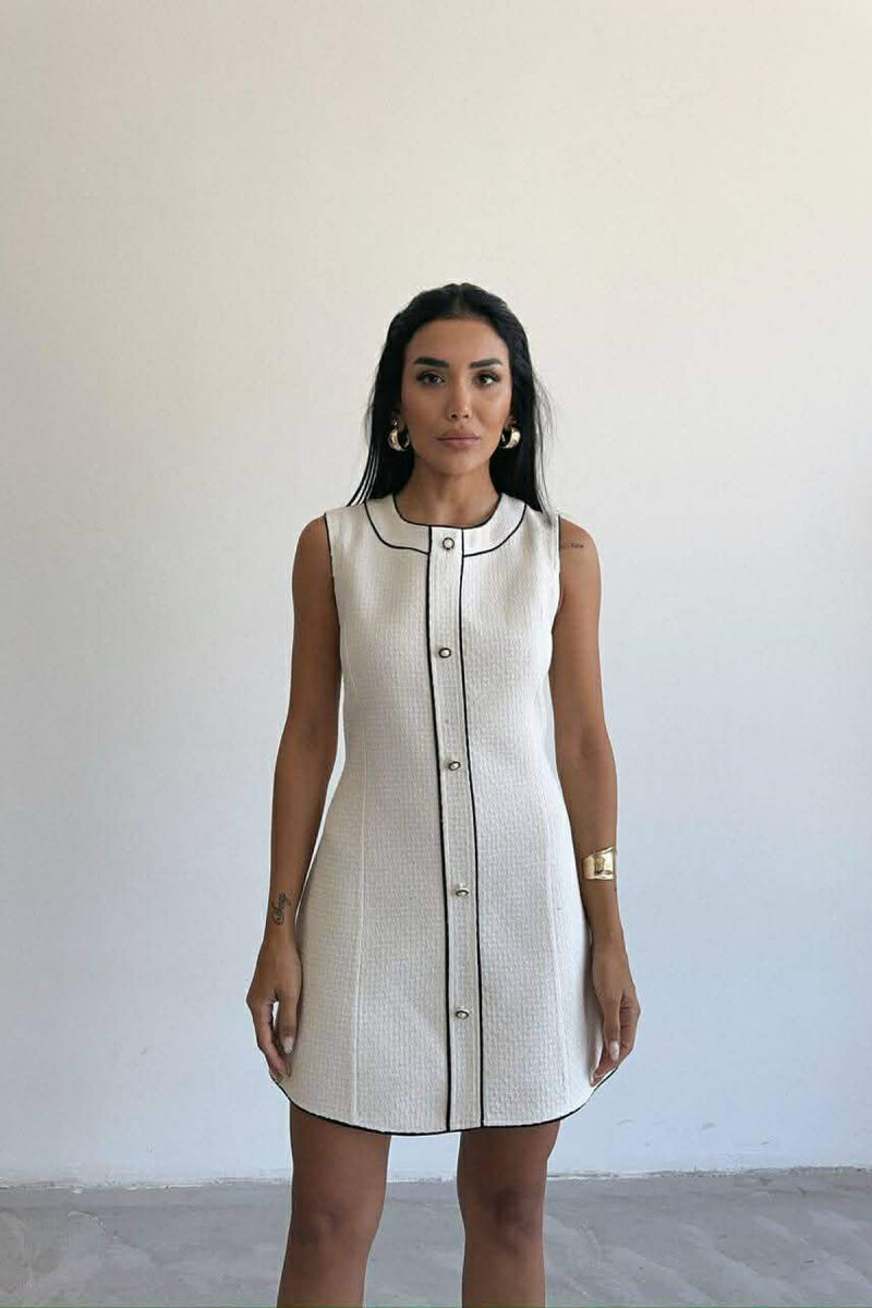 ONE COLOR BACK ZIPPER SLEEVELESS WOMEN DRESS CREAM/KREM - 7