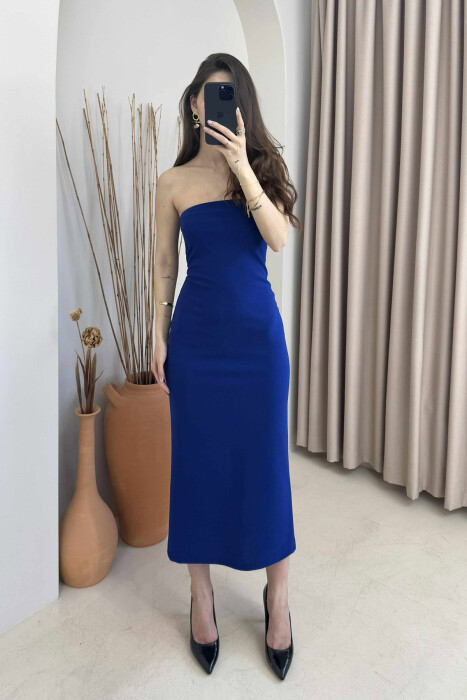 ONE COLOR BACK ZIPPER WOMEN DRESS BLUE/BLU 