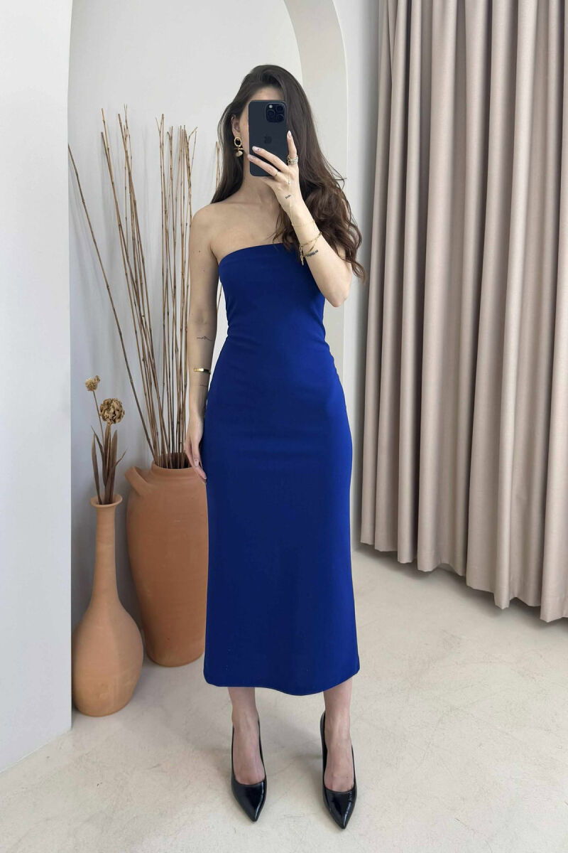 ONE COLOR BACK ZIPPER WOMEN DRESS BLUE/BLU - 1
