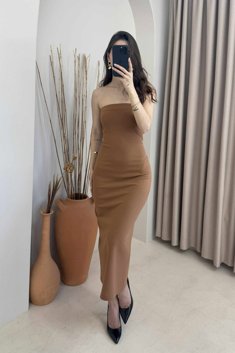 ONE COLOR BACK ZIPPER WOMEN DRESS BROWN/KAFE - 2