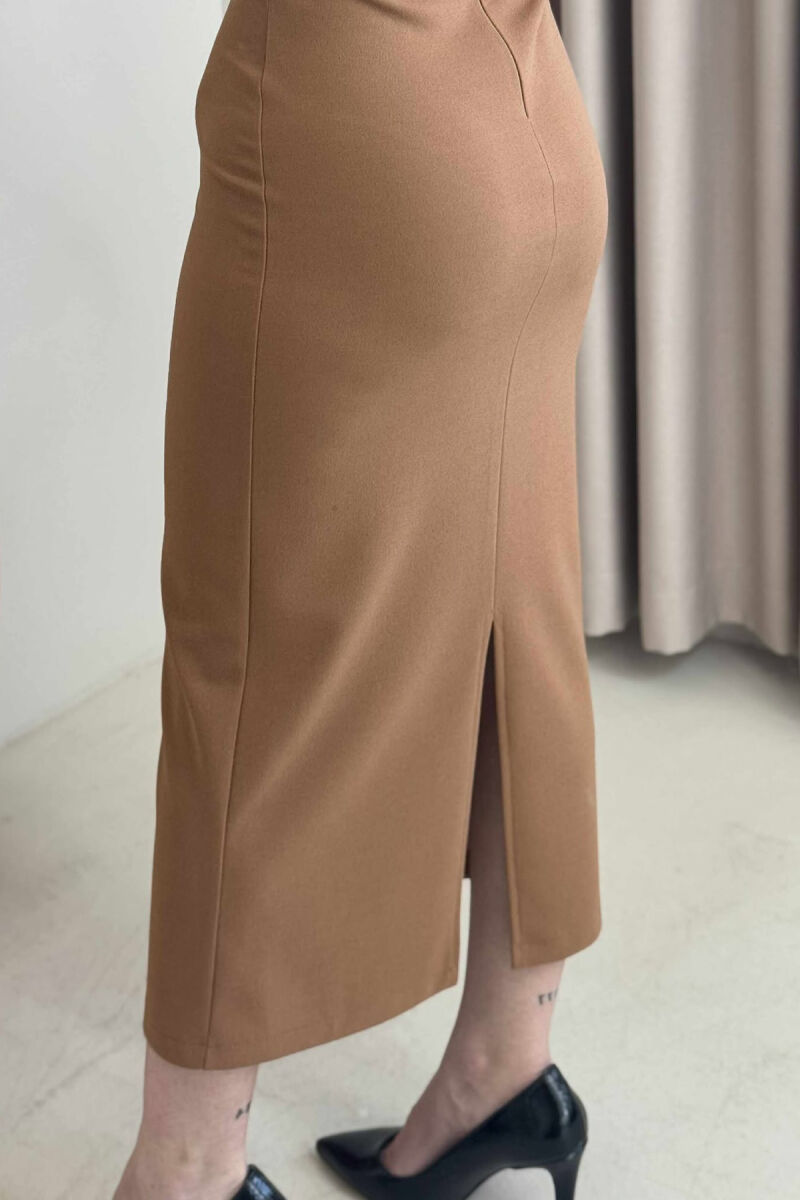 ONE COLOR BACK ZIPPER WOMEN DRESS BROWN/KAFE - 5