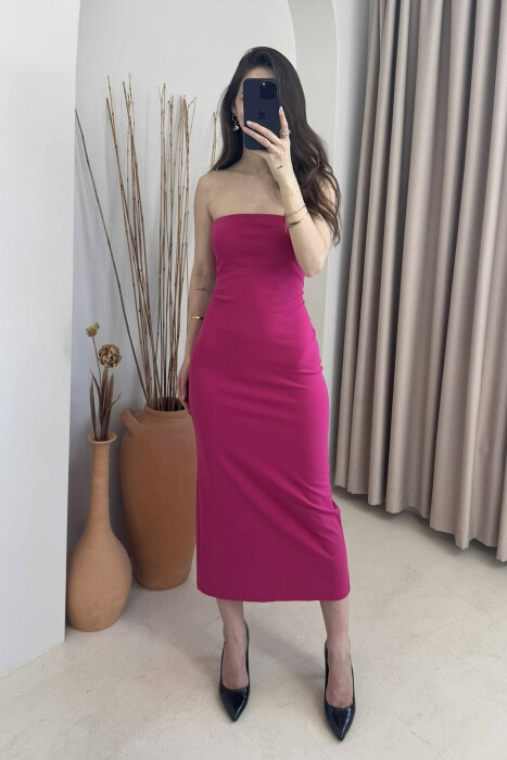 ONE COLOR BACK ZIPPER WOMEN DRESS FUCHSIA/CIKLAMI 