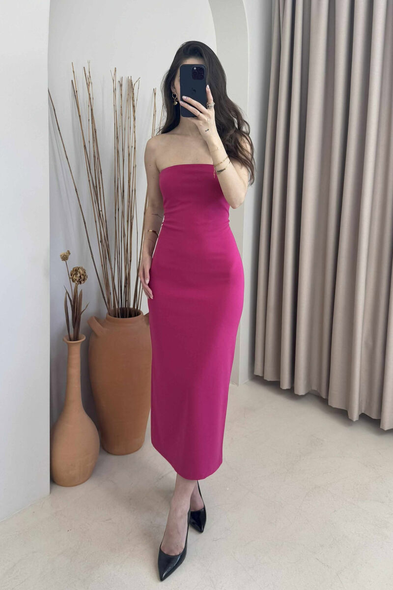 ONE COLOR BACK ZIPPER WOMEN DRESS FUCHSIA/CIKLAMI - 2
